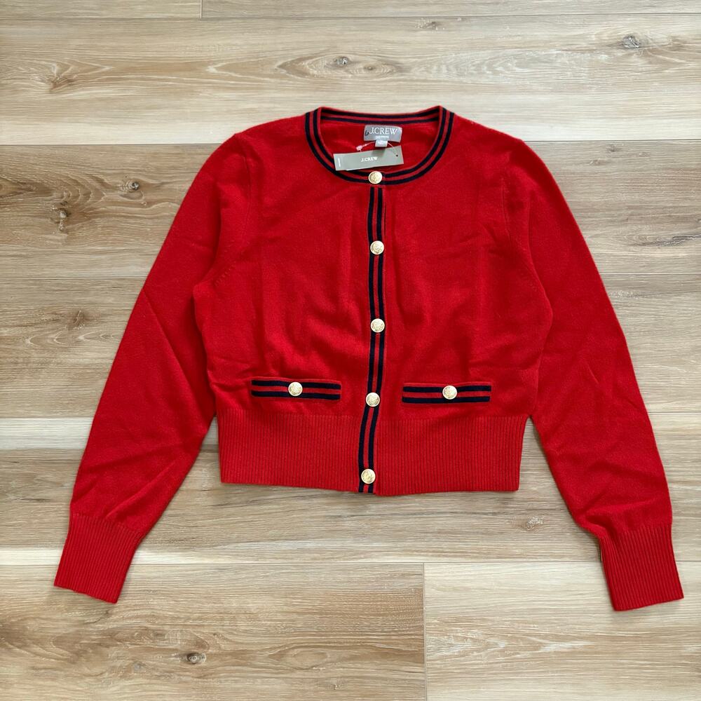 J. Crew Cashmere Sweater Lady Jacket Contrast Trim M